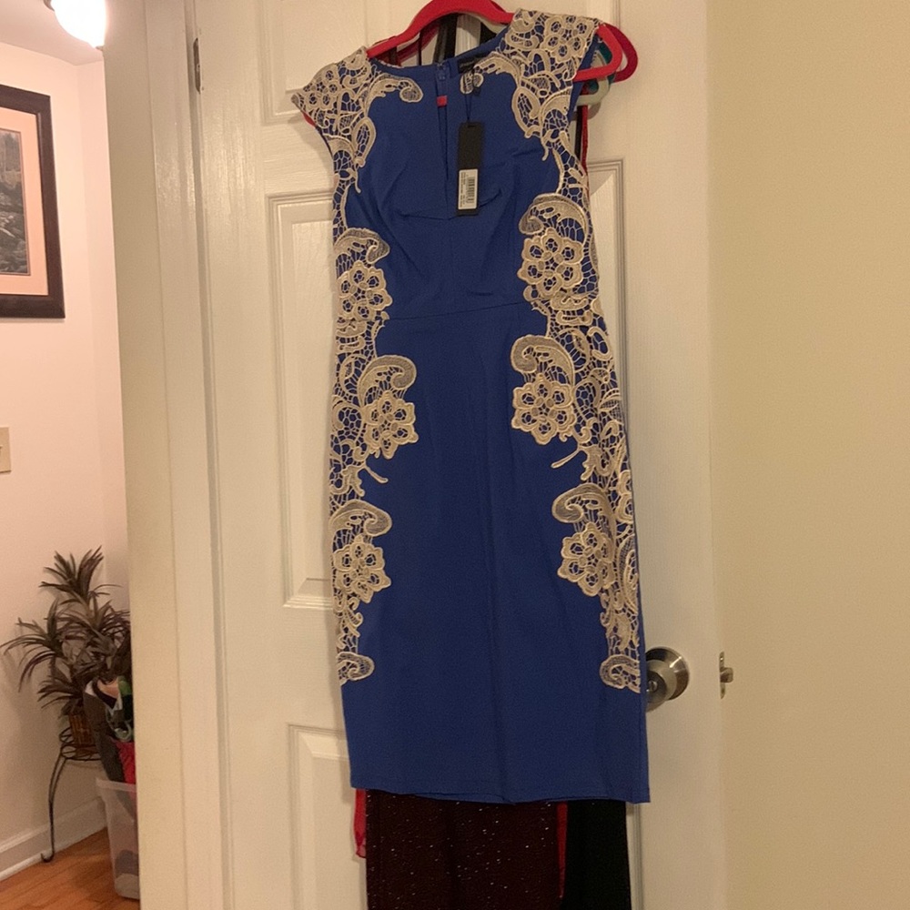 dress blue white floral design on side